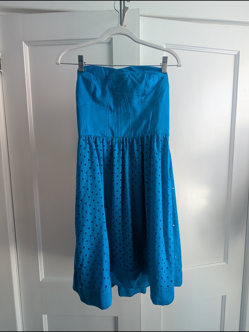 Rebecca Taylor Turquoise Blue Strapless Polka Dot Midi Skirt